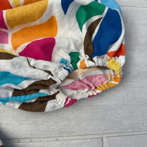 Tabitha Brown Small Multicolor Botanical Print Puff Sleeve Mini Dress Boho Linen - Picture 5 of 8